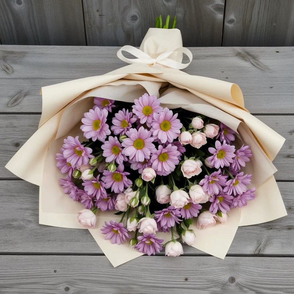 Букет цветов из: Розы и Хризантемы в Бургуне-Маджаре