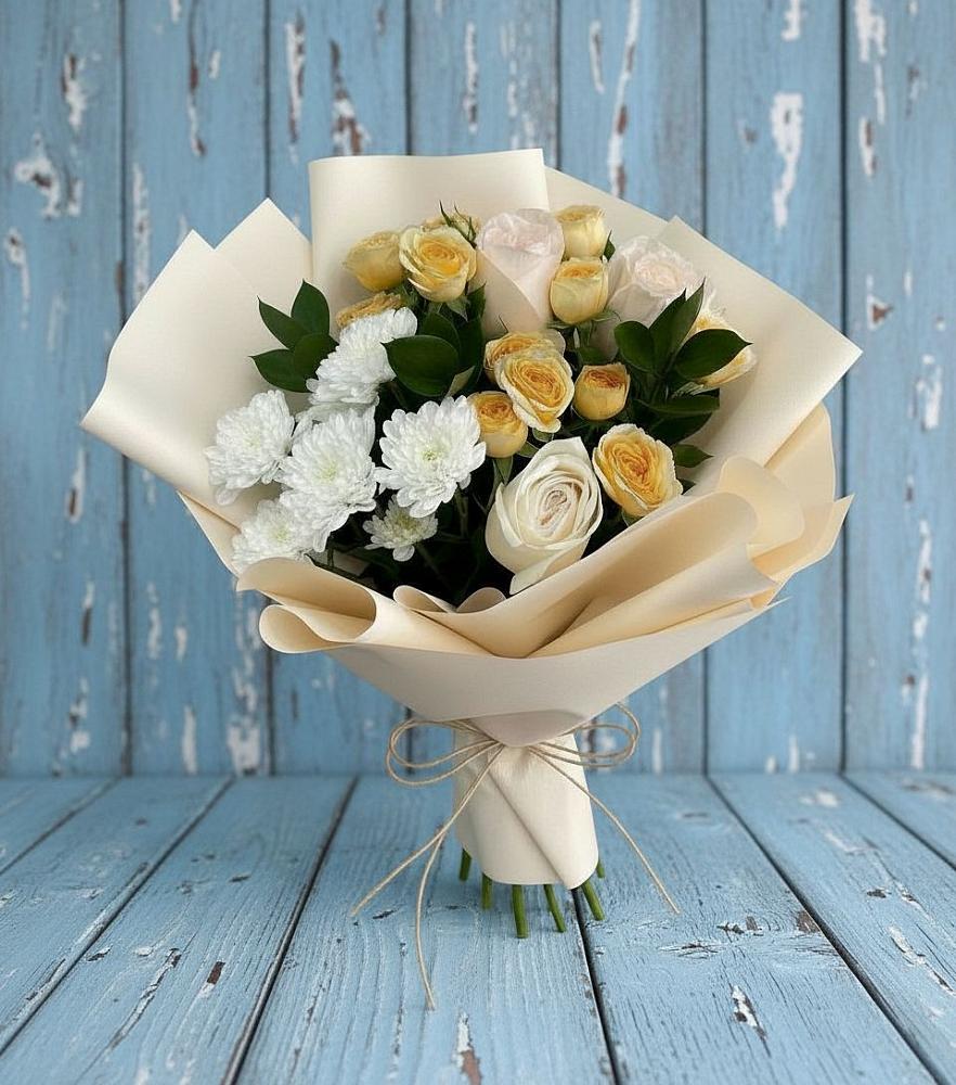 Букет цветов из: Розы и Хризантемы в Бургуне-Маджаре