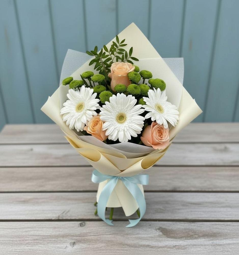 Букет цветов из: Герберы, Розы и Хризантемы в Бургуне-Маджаре