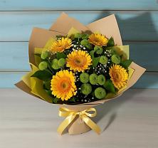 Букет цветов из:  Герберы и Хризантемы #REPLACE_PRED# Бургуне-Маджаре