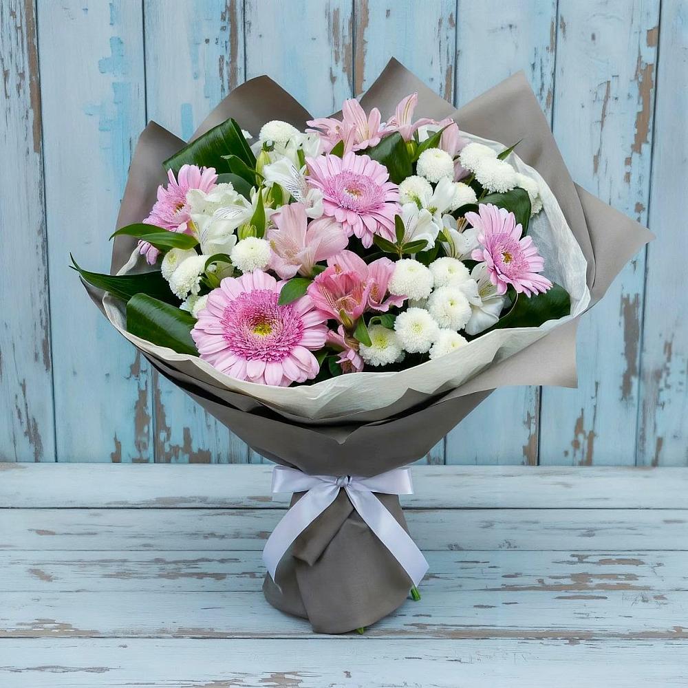 Букет цветов из: Герберы, Альстромерии и Хризантемы в Бургуне-Маджаре
